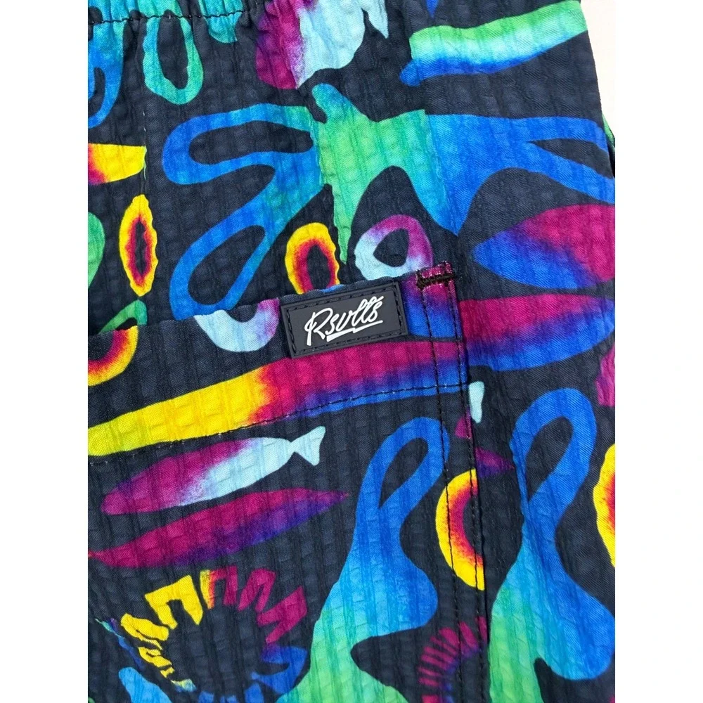 RSVLTS Mens 2XL Beersucker Swim Trunks Multicolor Abstract Fish Print Shorts